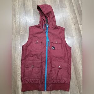 JIBERISH DURABKE COTTON CANVAS Men's Burgundy Hooded Vest SKATER SNOWBOARD XL